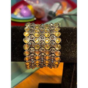 Wide Stretch Rhinestone Bracelet In Gold & Silver Tone Jewelry